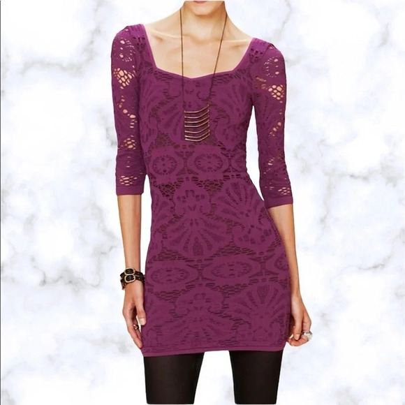 Free People Medallion Dress Bodycon Boho Short L - Picture 1 of 5